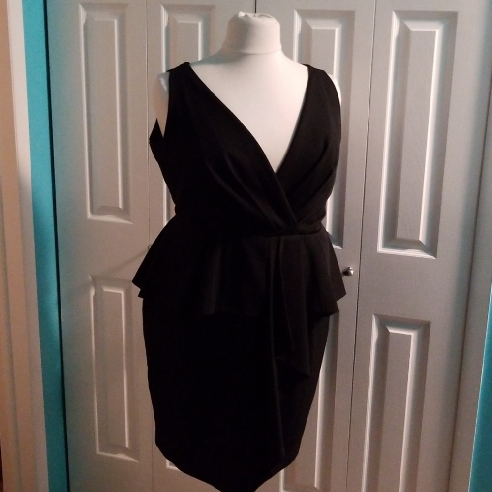 Black plunge peplum dress